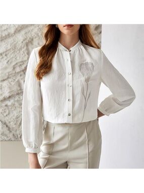 MOTF linen tulip mock neck shirt S